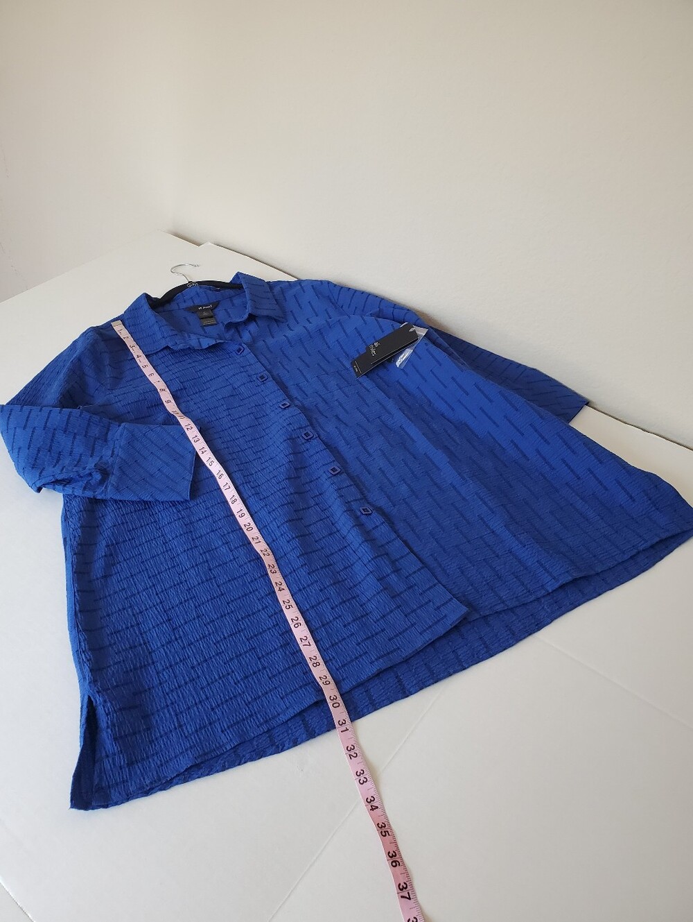 Ali Miles Sz XL Blue & Black Stripe Textured Button Up 3/4 Sleeves Tunic Top - Picture 7 of 7